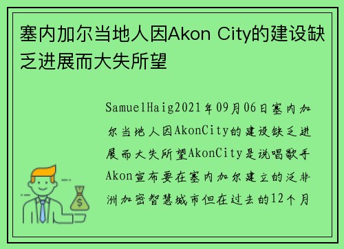 塞内加尔当地人因Akon City的建设缺乏进展而大失所望 